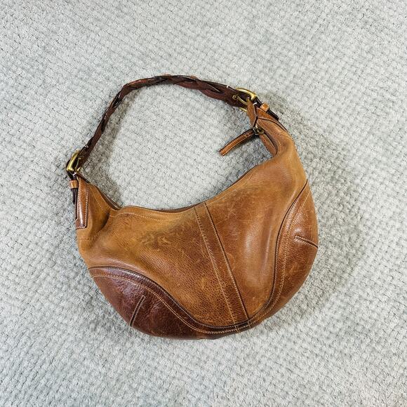 Vintage Warm Brown Leather COACH Braided Strap Hobo Boho ShoulderBag Large 10044 - Picture 1 of 11